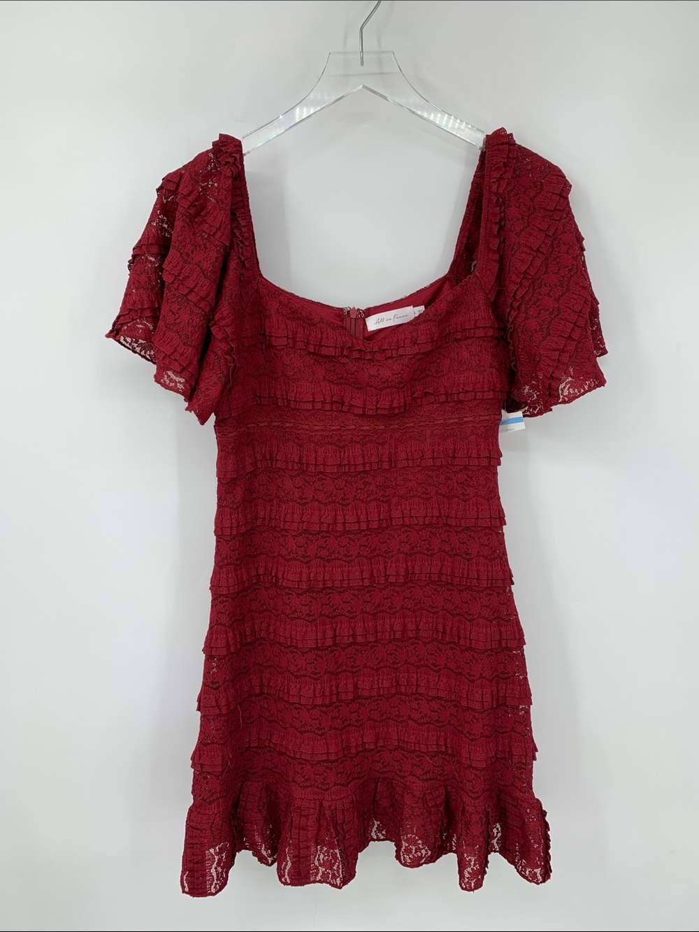 All in Favor flutter sleeve lace mini dress burgundy wine stretch bodycon new L